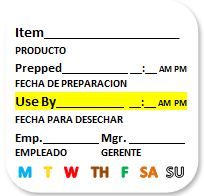 Image of 2"x2" Preprinted Color Single Label Solution Handwrite Food Safety Label